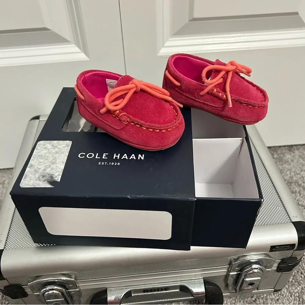 Cole Haan Baby Moccasins | Pink Suede with Coral Laces‎ | Size (2) | NIB